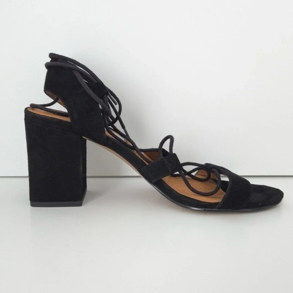 And Other Stories Black Suede Lace-Up Strappy Open-Toe High Heel Sandals- Size 9